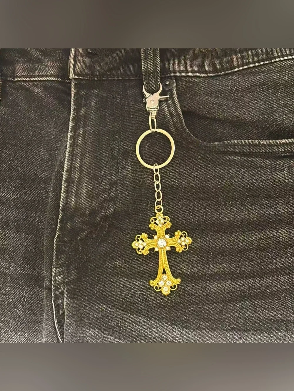 CZ Cross Keychain Charm for Men Women Car Keychain Key Ring Bag Charm